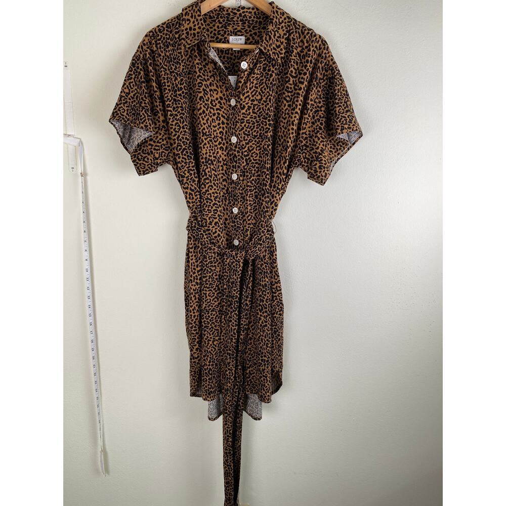 NWT J.Crew Factory Leopard Linen Blend Shirt Dress Belted Large - Picture 8 of 13